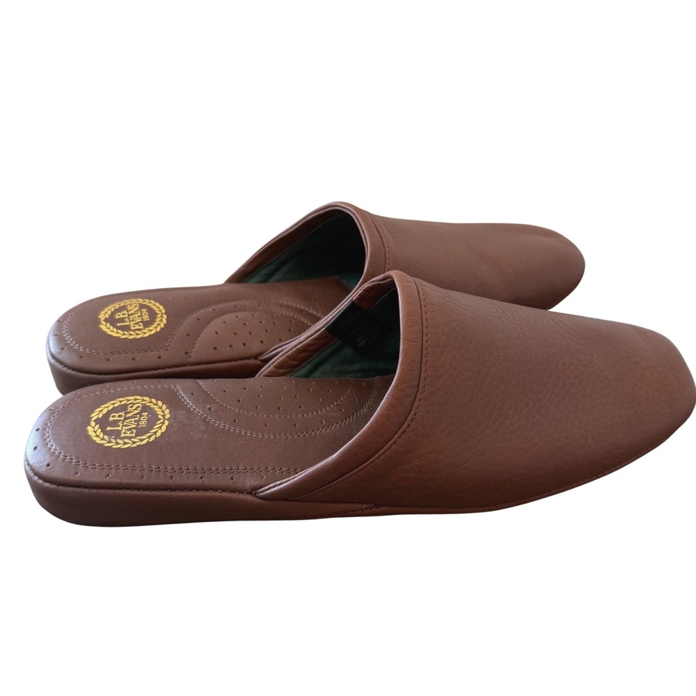 LB Evans Radio Tyme Mens Brown Leather Scuff Slippers 3035 Size 14M